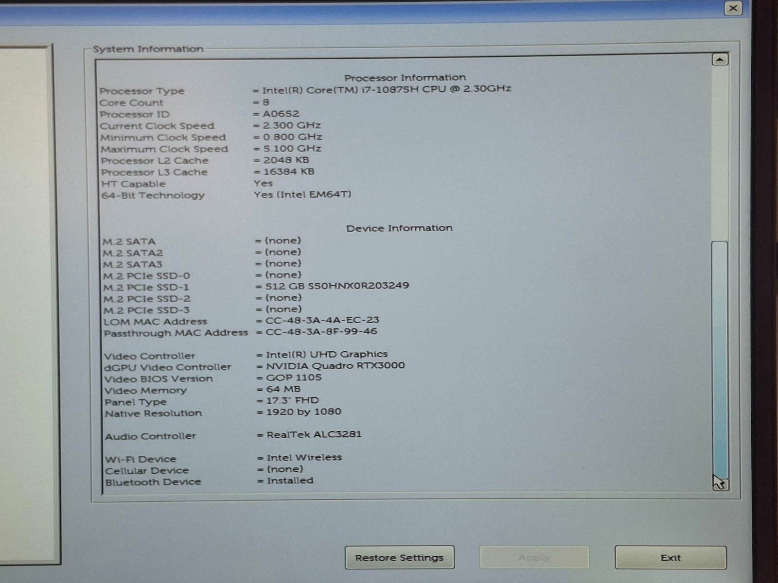 Dell Precision 7750 17.3″FHD I7-10875H 32GB 512GB RTX3000 Webcam Wifi/BT Win 11P