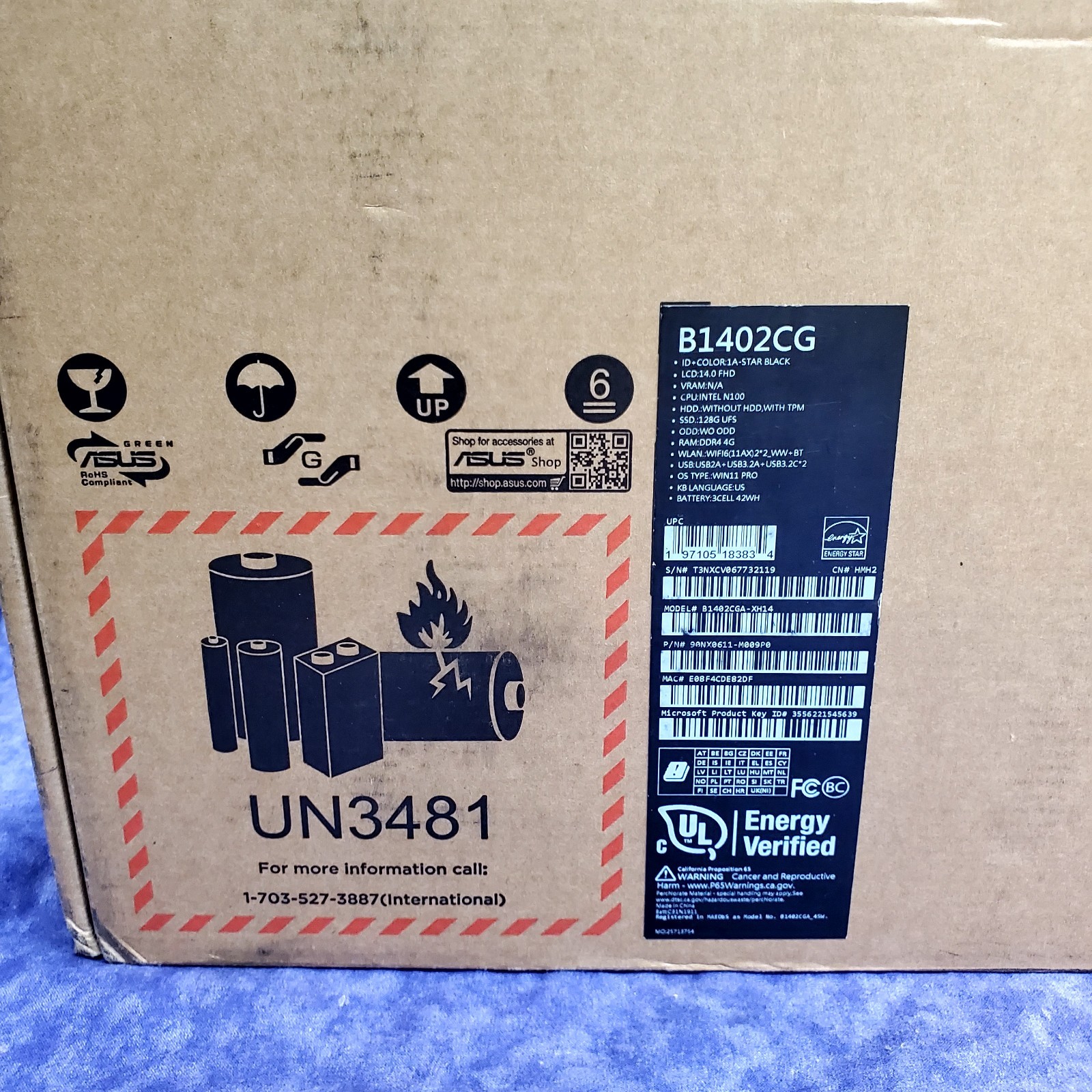 💥BRAND NEW💥ASUS EXPERTBOOK B1402CG 14″ INTEL N100 4GB RAM 128GB SSD WIN 11 PRO