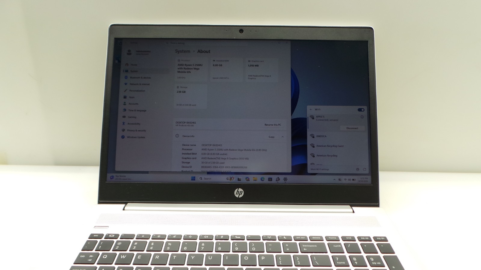 HP ProBook 455 G6 | 15.6″ | AMD Ryzen 5 2500U | 8GB RAM 256GB NVMe | WIN 11 PRO