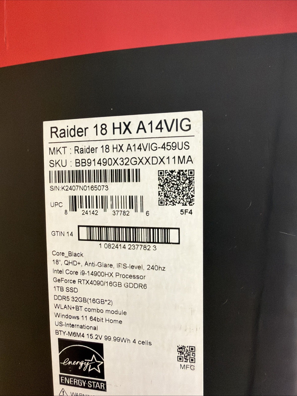 MSI Raider A18 HX A9WIG-082US 18 Gaming Notebook – UHD+ – 120 Hz – AMD Ryzen 9