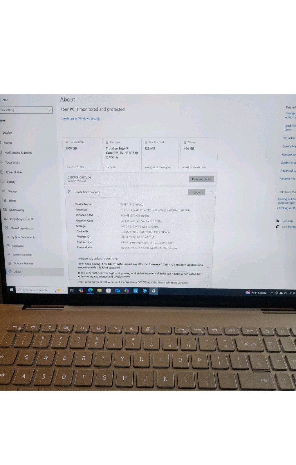 Dell Inspiron 7706 2n1 intel i5-1135G7 11th gen Touch Laptop