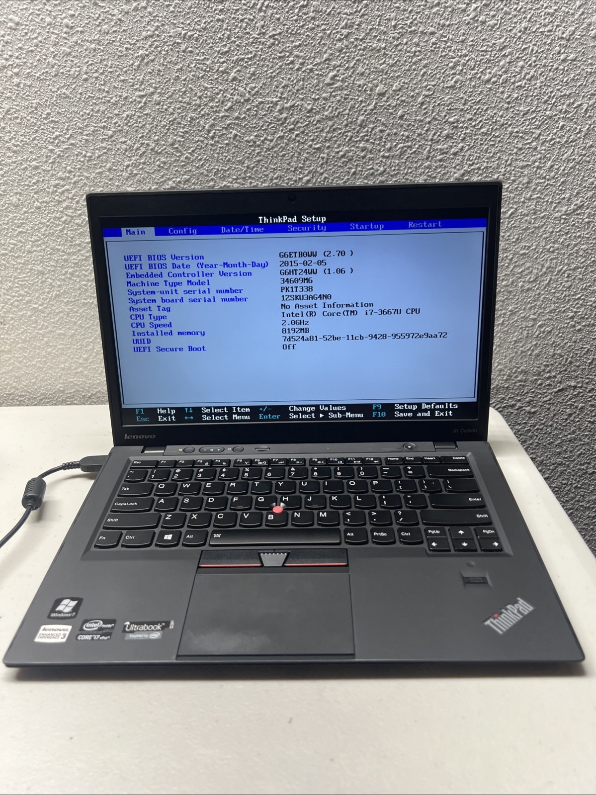 Lenovo X1 Carbon G1 Laptop Intel Core i7-3667U @ 2.00GHz 8GB RAM NO SSD.bad Batt