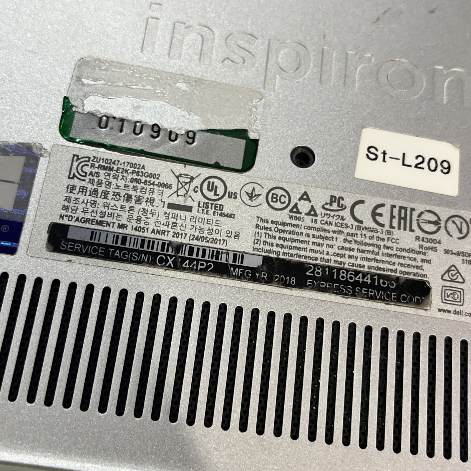 DELL INSPIRON 7380 INTEL CORE I5-8265U 1.60GHZ 8GB RAM NO HD “