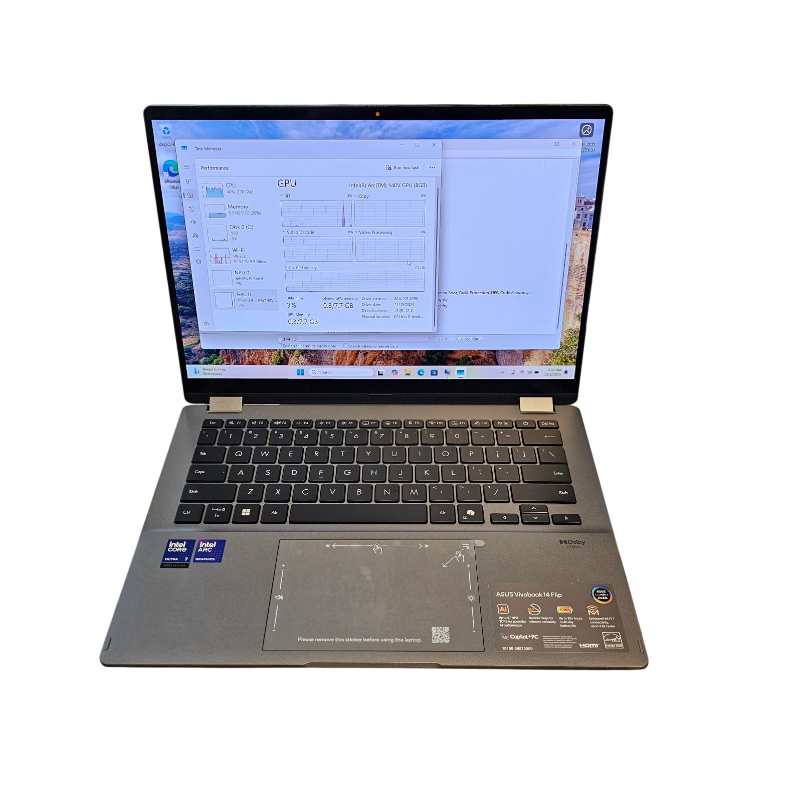 ASUS VivoBook Flip: 14″ OLED Touchscreen, Core Ultra 7 256V, 16GB DDR5, 1TB SSD