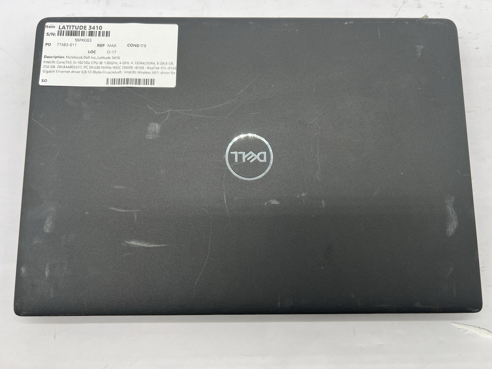 Dell Latitude 3410, i5-10210U CPU, @ 1.60GHz, 16GB RAM, 256GB NVMe-No OS/Charger