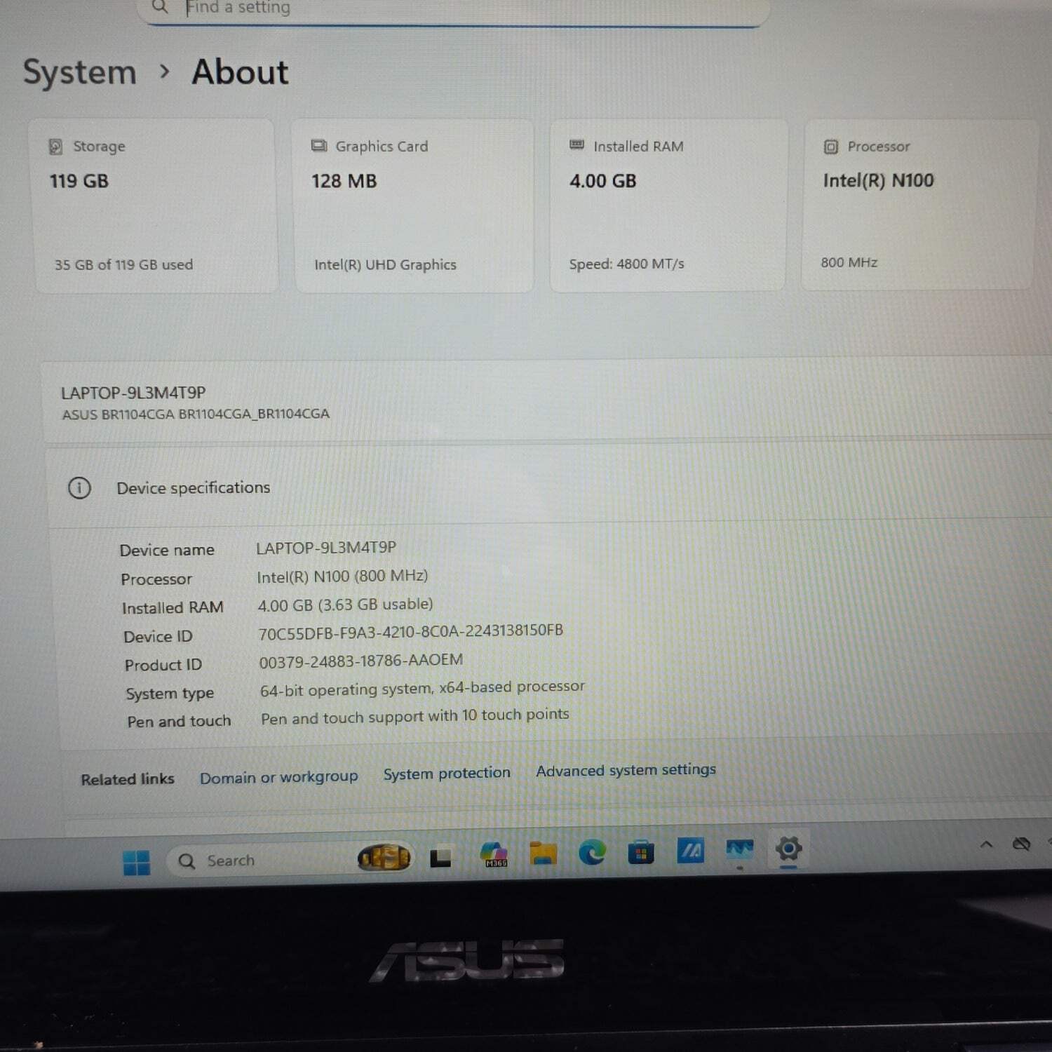 Asus ExpertBook BR1104CG 11.6″ N100 800 MHz 4GB RAM 128GB SSD