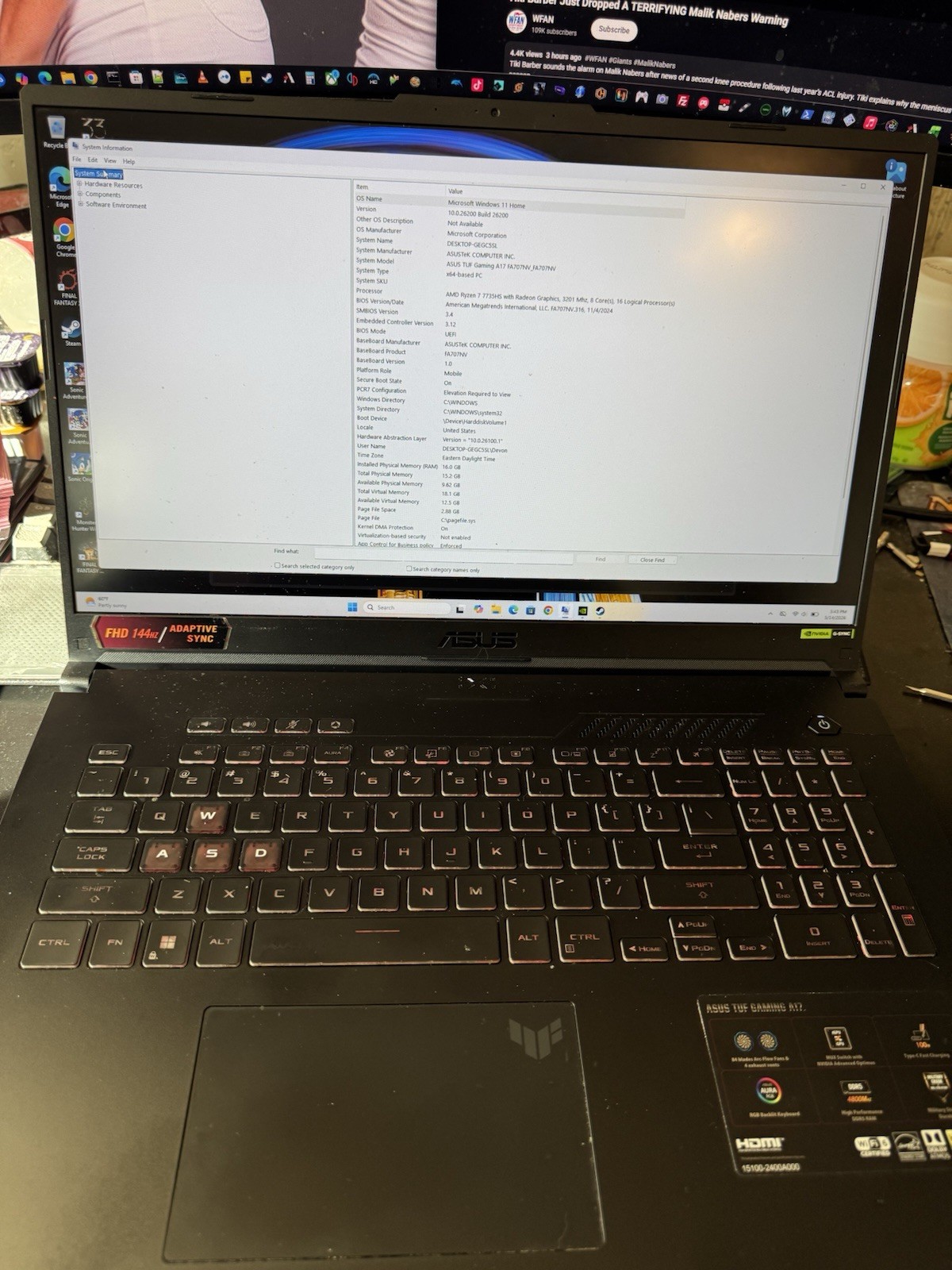 Asus TUF Gaming A17 AMD Ryzen 7 7735HS 3.2GHz 16GB SSD 1TB RTX 4060