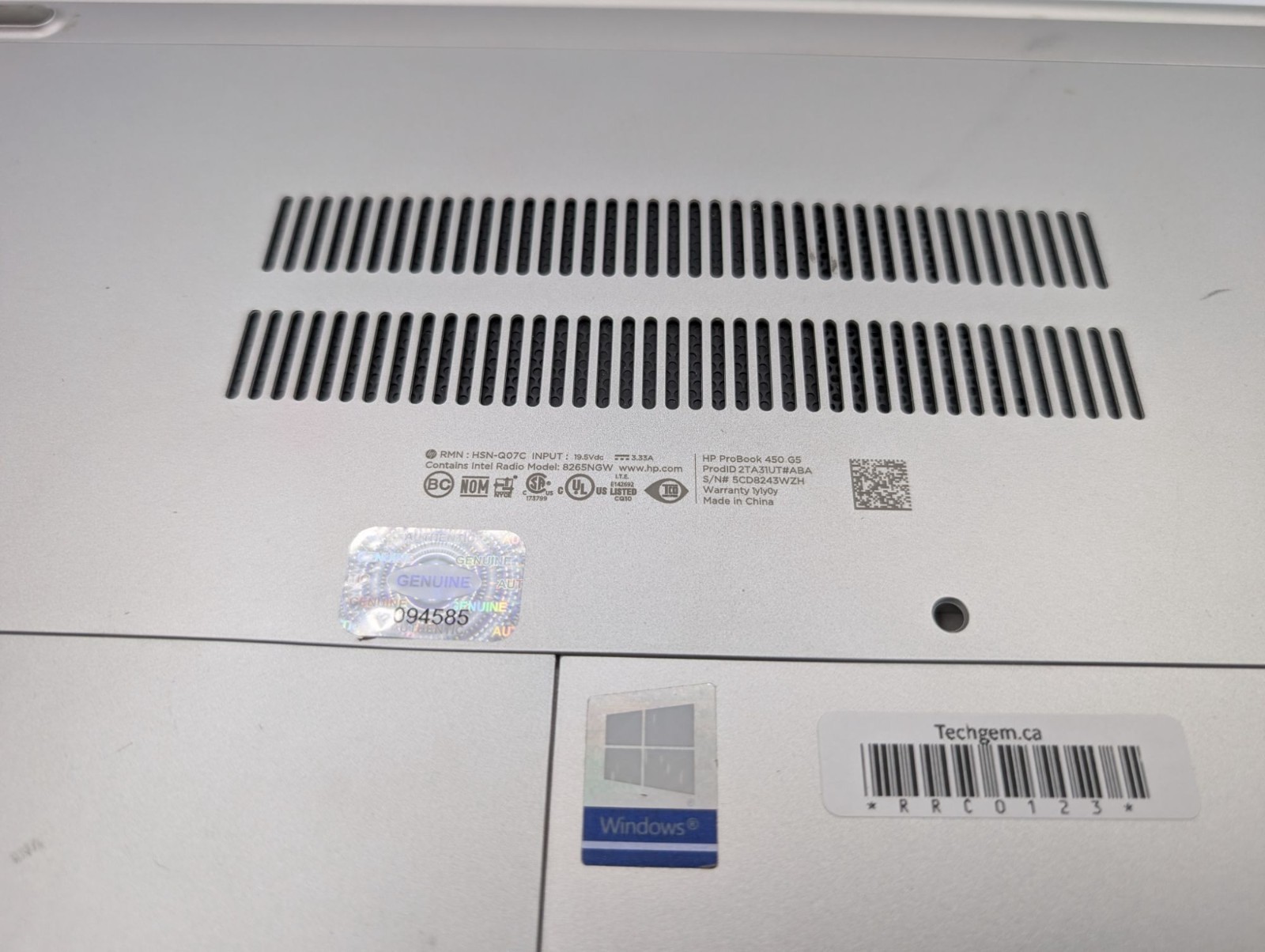 HP ProBook 450 G5 15.6″ Intel i7-8550U 1.80 GHz 16GB RAM 256GB SSD Win 11 Pro