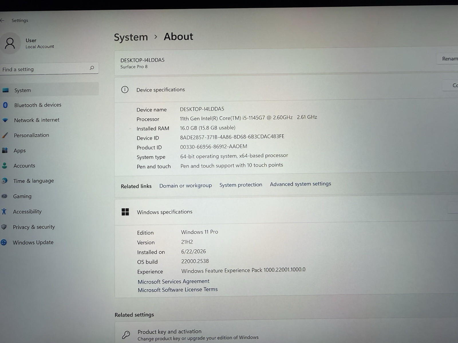 Microsoft Surface Pro 8 (1982) i5-1145G7 – 16GB RAM – 256GB 120Hz – Win 11 Pro