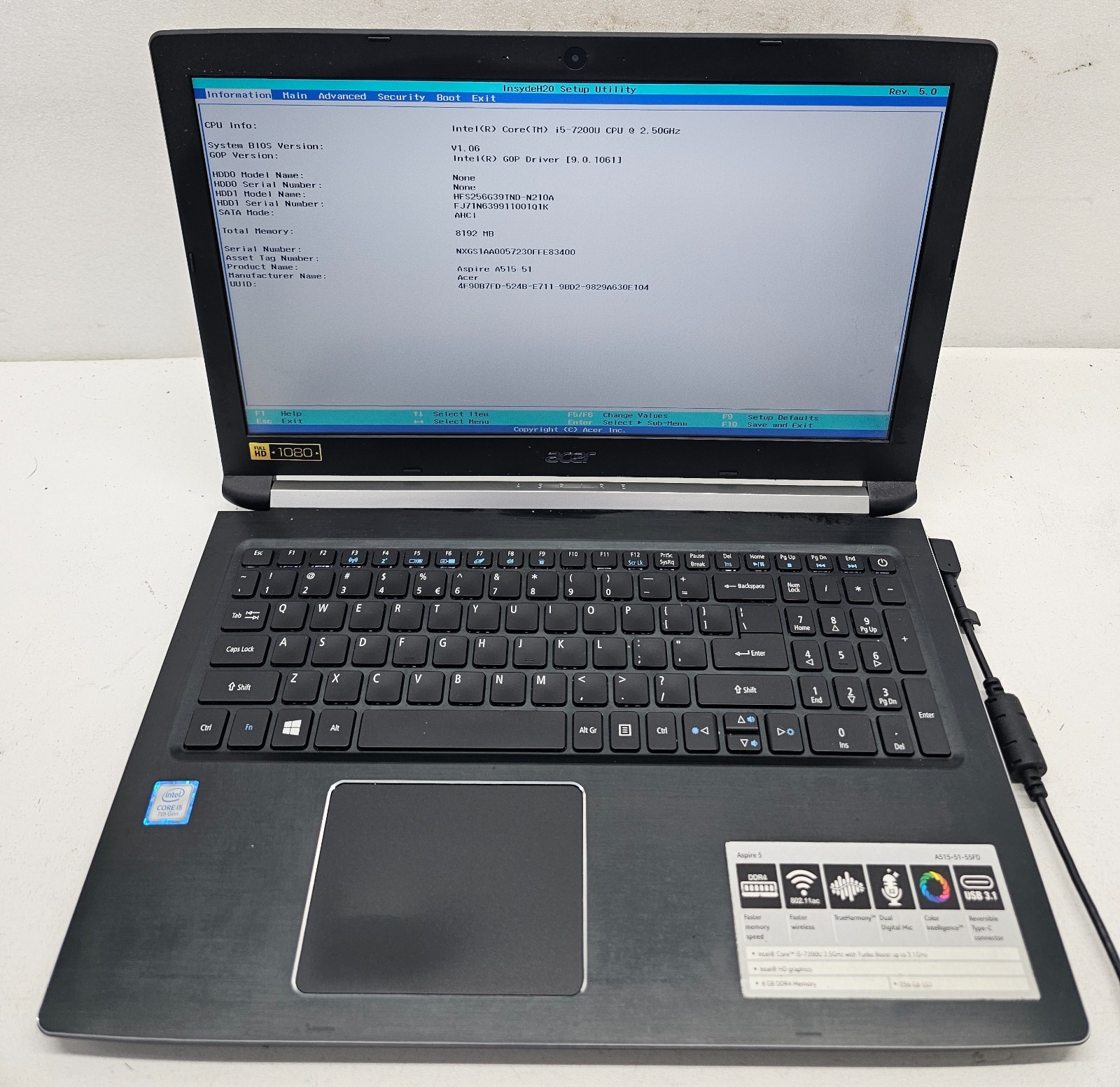 Acer Aspire 5 A515-51-55FD Laptop Intel Core i5-7200U 8GB Ram 256GB NO OS (FL)