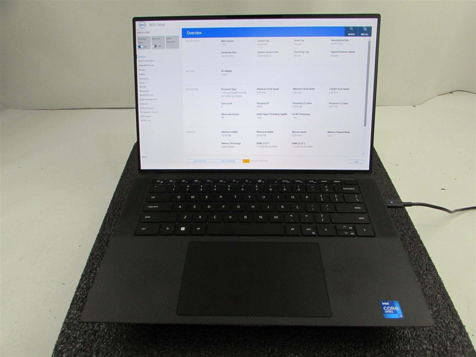 DELL PRECISION 5560 1920X1200 I7-11850H 1TB SSD 32GB RAM RTX A2000 WIN 11 NO BAT