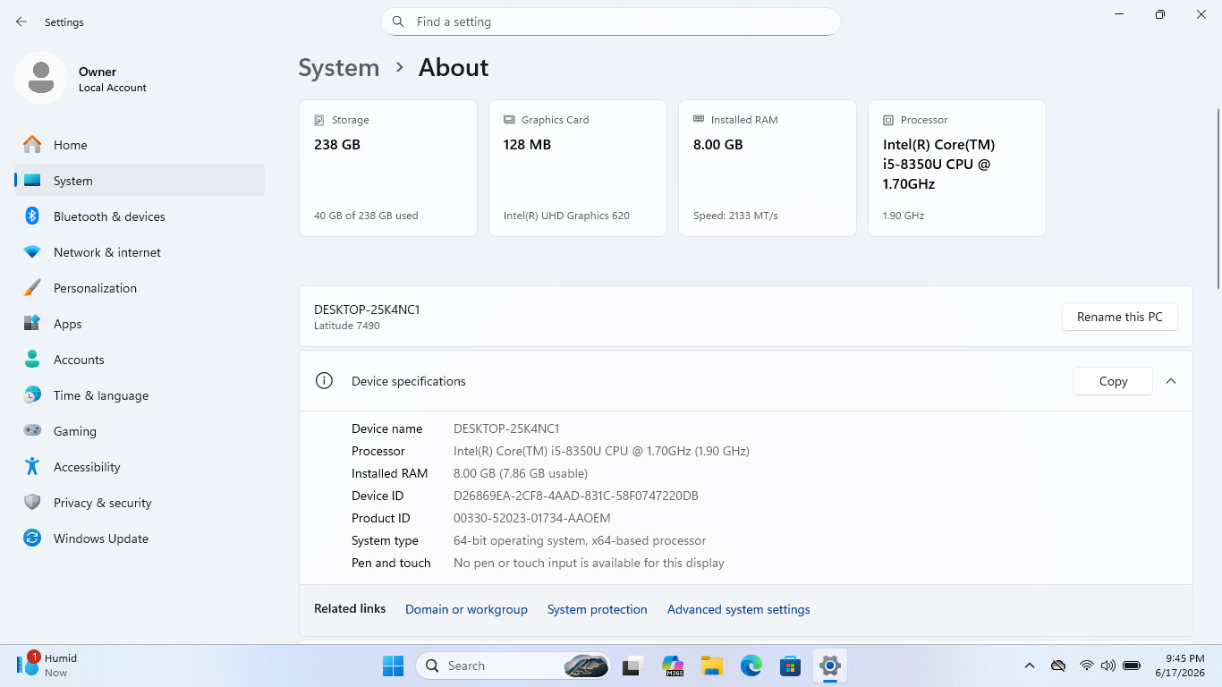 14″ Dell Latitude Laptop | Intel Core i5 | 8GB Ram | 256GB NVME SSD | WIN 11 PRO