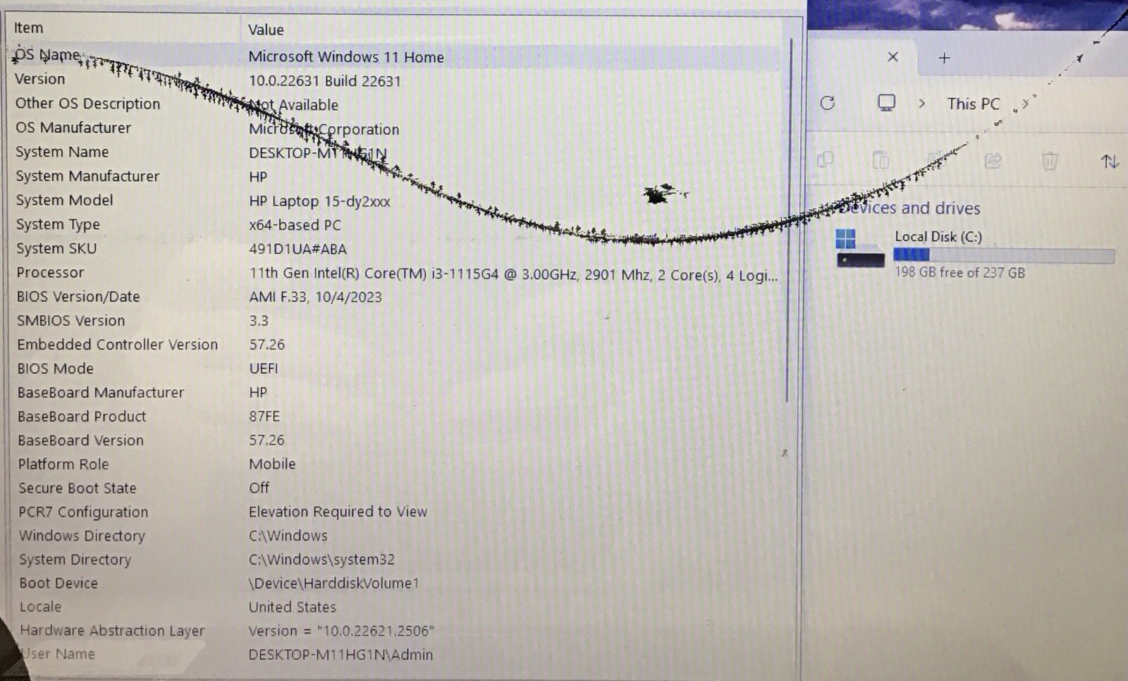 HP 15-DY2091WM Intel i3-1115G4 @ 3.00GHz 8GB Ram 256GB SSD *DAMAGED SCREEN*