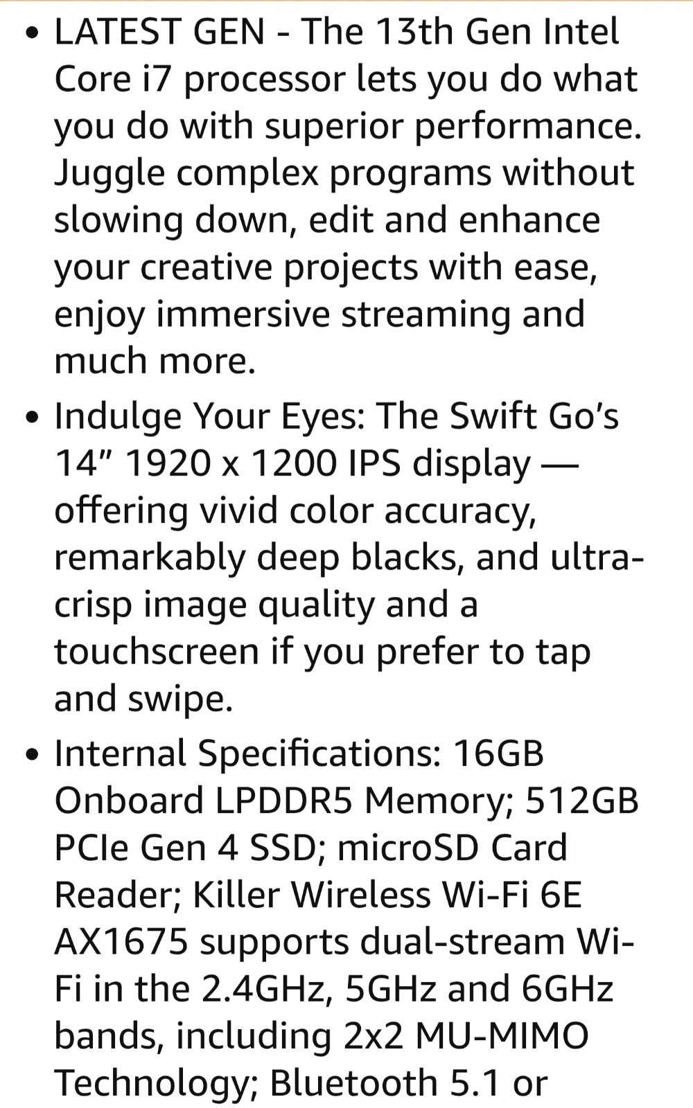 Acer Swift Go Intel Core i7 – Evo Thin & Light – (SFG14-71T-72QV) 65w charger!