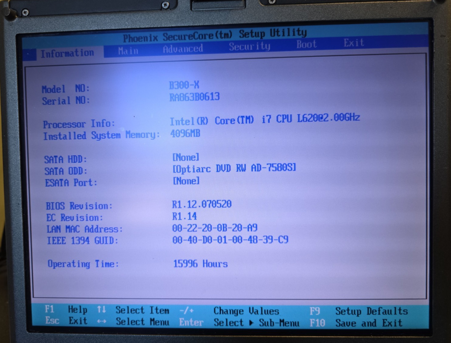 Getac B300 G1| Intel Core L620| 4GB RAM| No HDD| DVD RW| 15,996 Hours