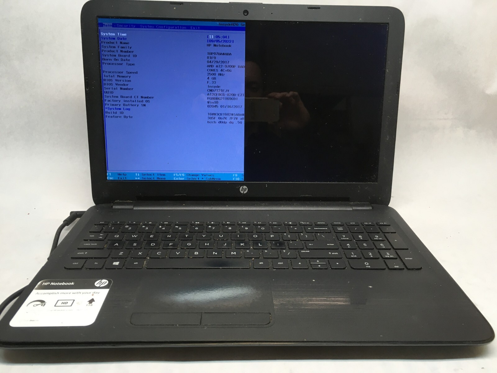 HP Notebook 15-ba061d Laptop 15″ AMD Quad-Core A12-9700P READ DESCRIPTION -AA