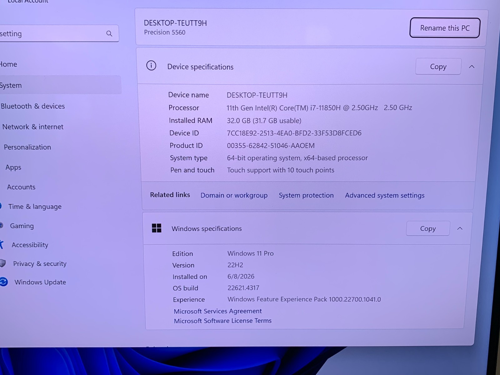 Dell Precision 5560 15.6″ UHD+ Touch i7-11850H 32GB 512GB NVMe NVIDIA T1200