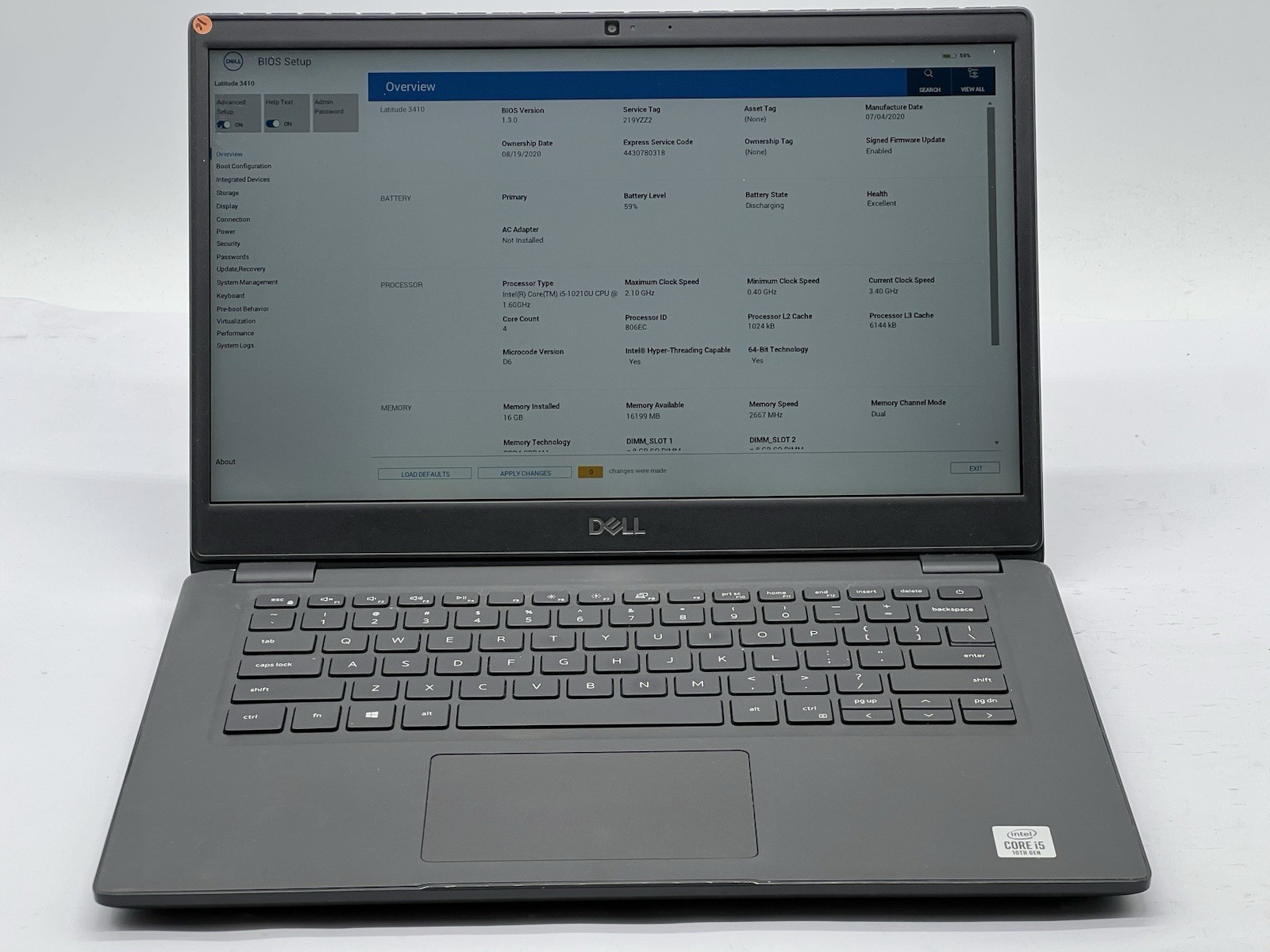 Dell Latitude 3410, i5-10210U CPU, @ 1.60GHz, 16GB RAM, 256GB NVMe-No OS/Charger