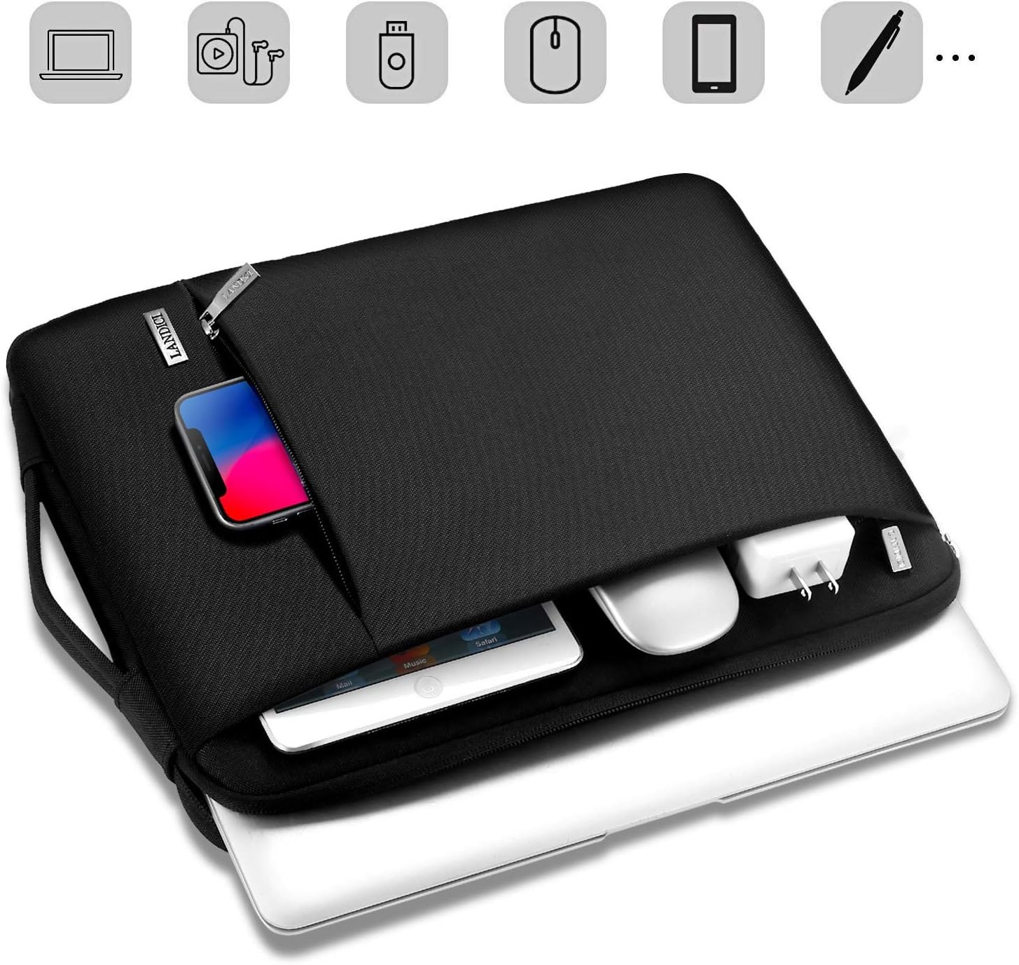 Black 360° Shockproof Laptop Sleeve for 11-12.6 Inch Surface Pro, MacBook Air