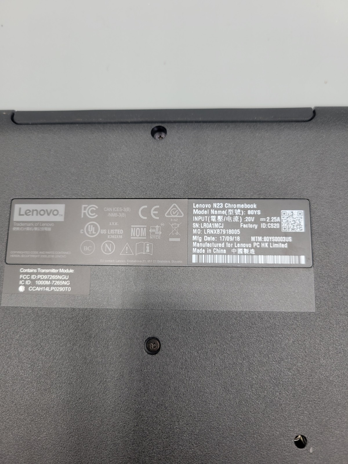 Lenovo N23 Chromebook 11.6″ Intel Celeron N3060(For parts/repair) BAD BATTERY
