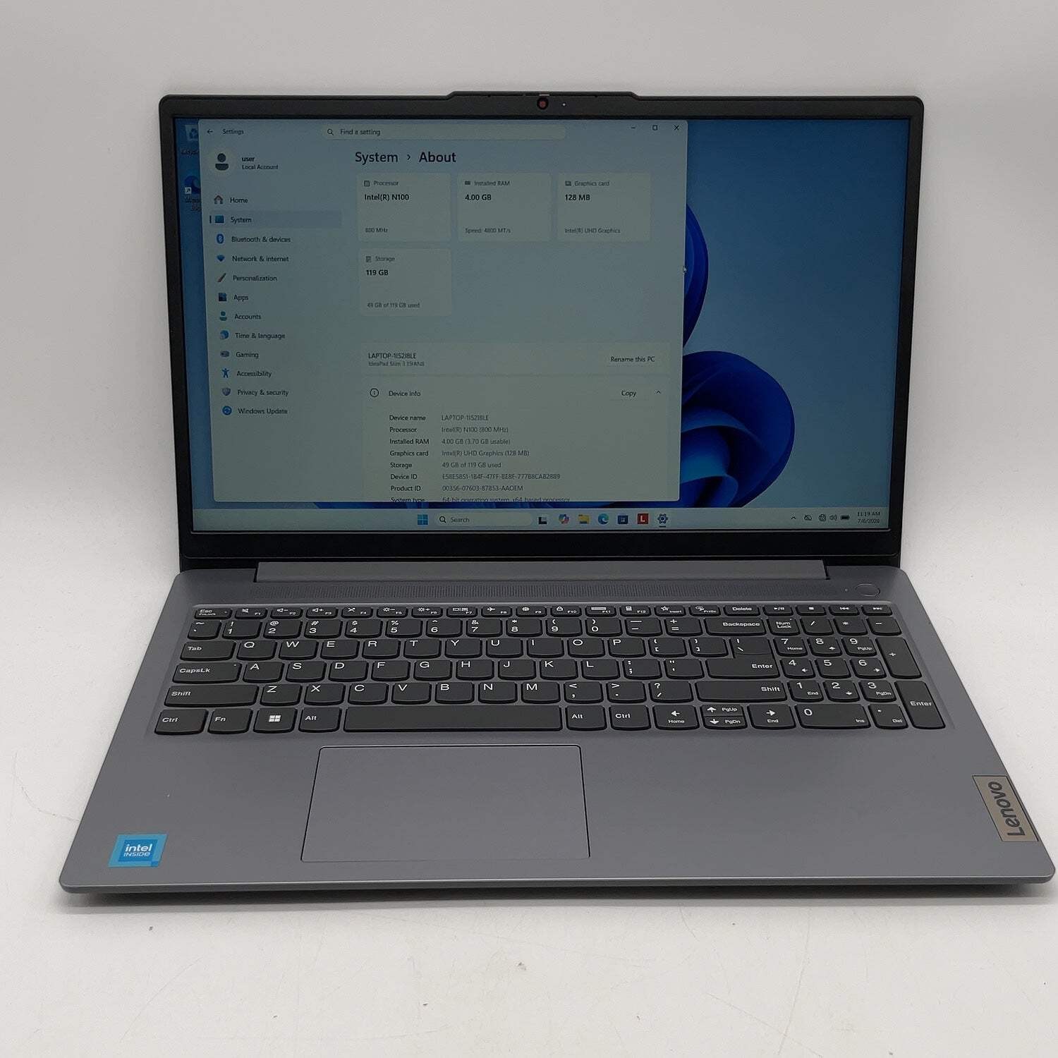 Lenovo IdeaPad Slim 3 15IAN8 15.6″ N100 800MHz 4GB RAM 128GB SSD