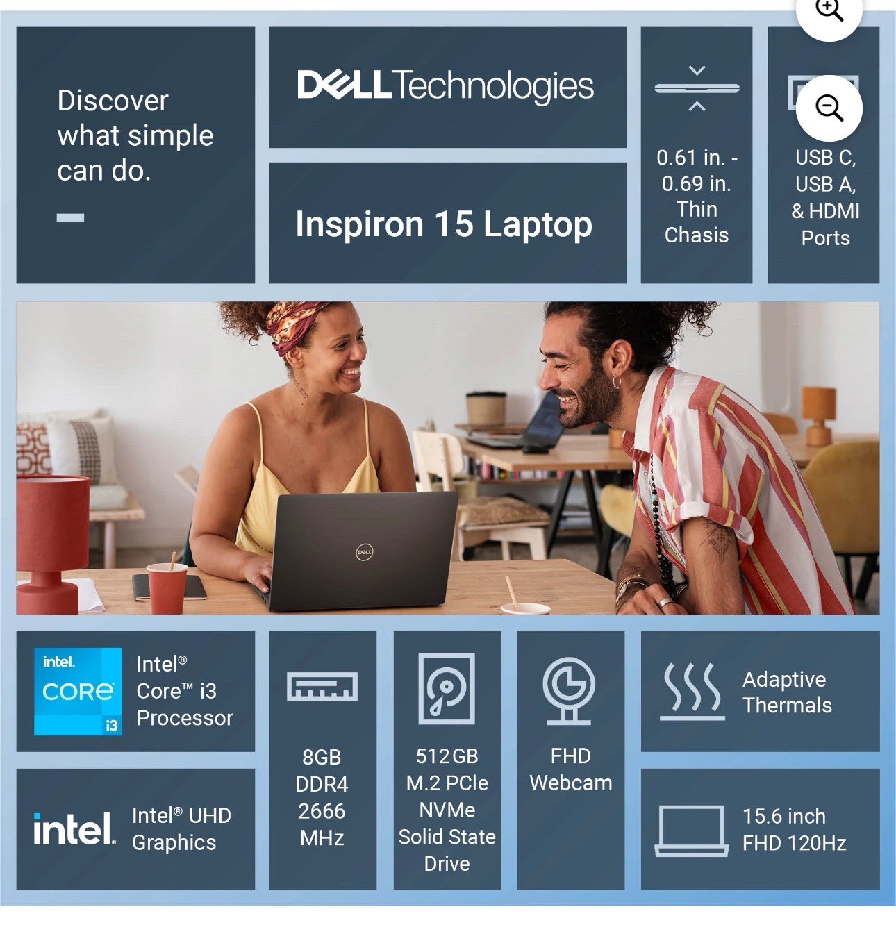 Dell Inspiron 15 3530 15.6″ 512GB SSD, Intel Core i3-1305U, 5.0GHz, 8 GB RAM