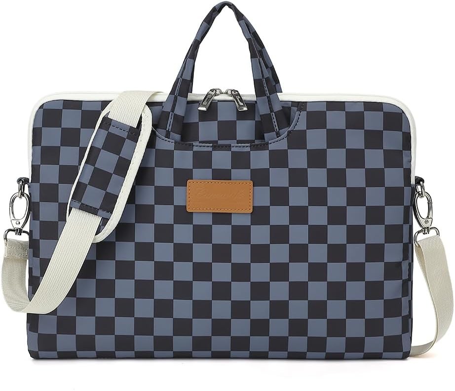 Water Black Checker Pattern Laptop Shoulder Messenger Bag for 16 inch and 15.6 i