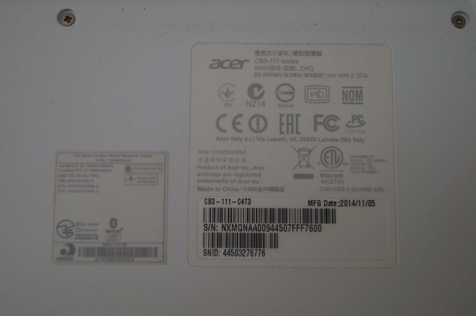 ACER CB3-111 2HQ ChromeBook II No Power Cord Untested PoR B152