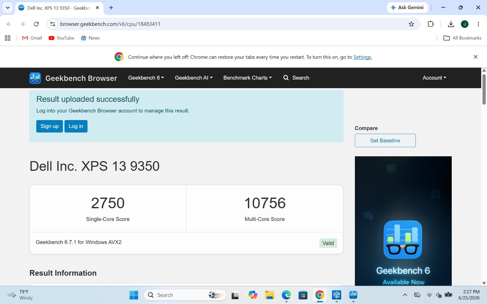 Dell XPS 9350 13in Intel Core Ultra 7 256V 16GB RAM