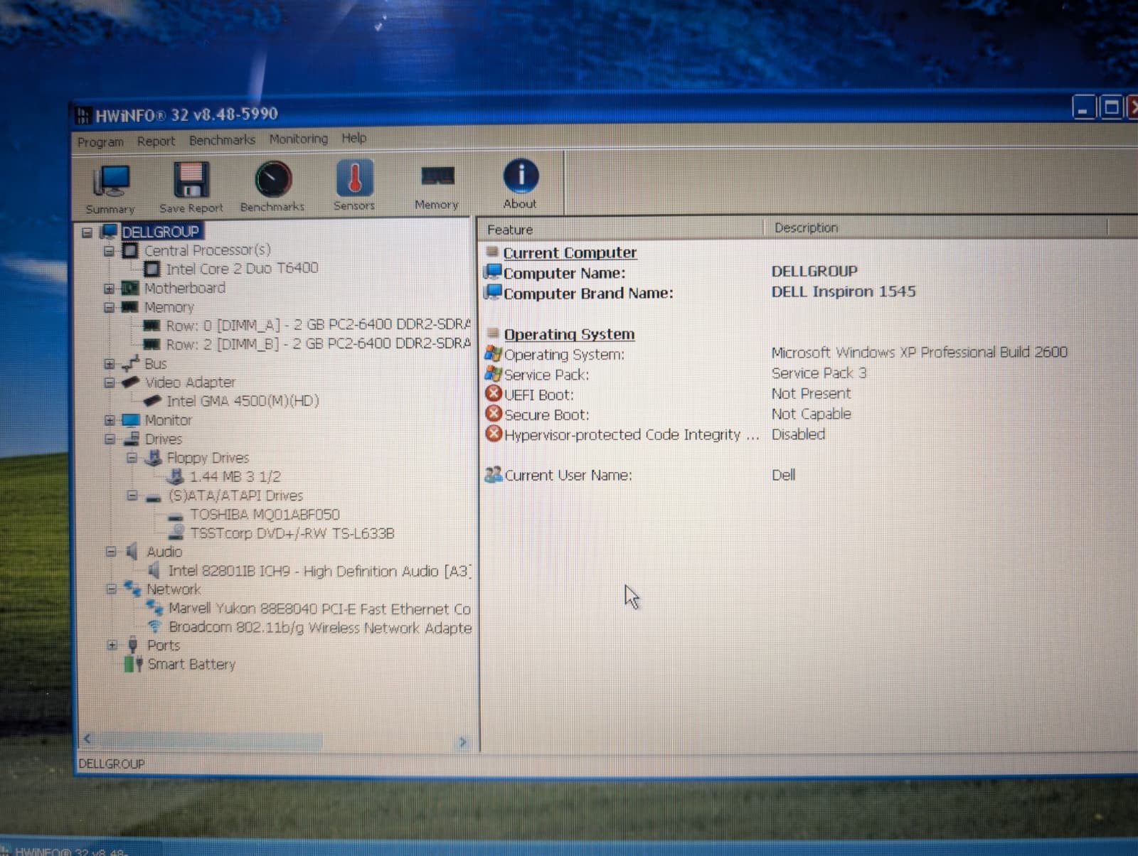 15″ Dell Inspiron 1545 | C2D T6400 4GB RAM 500GB HD | Win XP Pro 32-Bit DVD+RW
