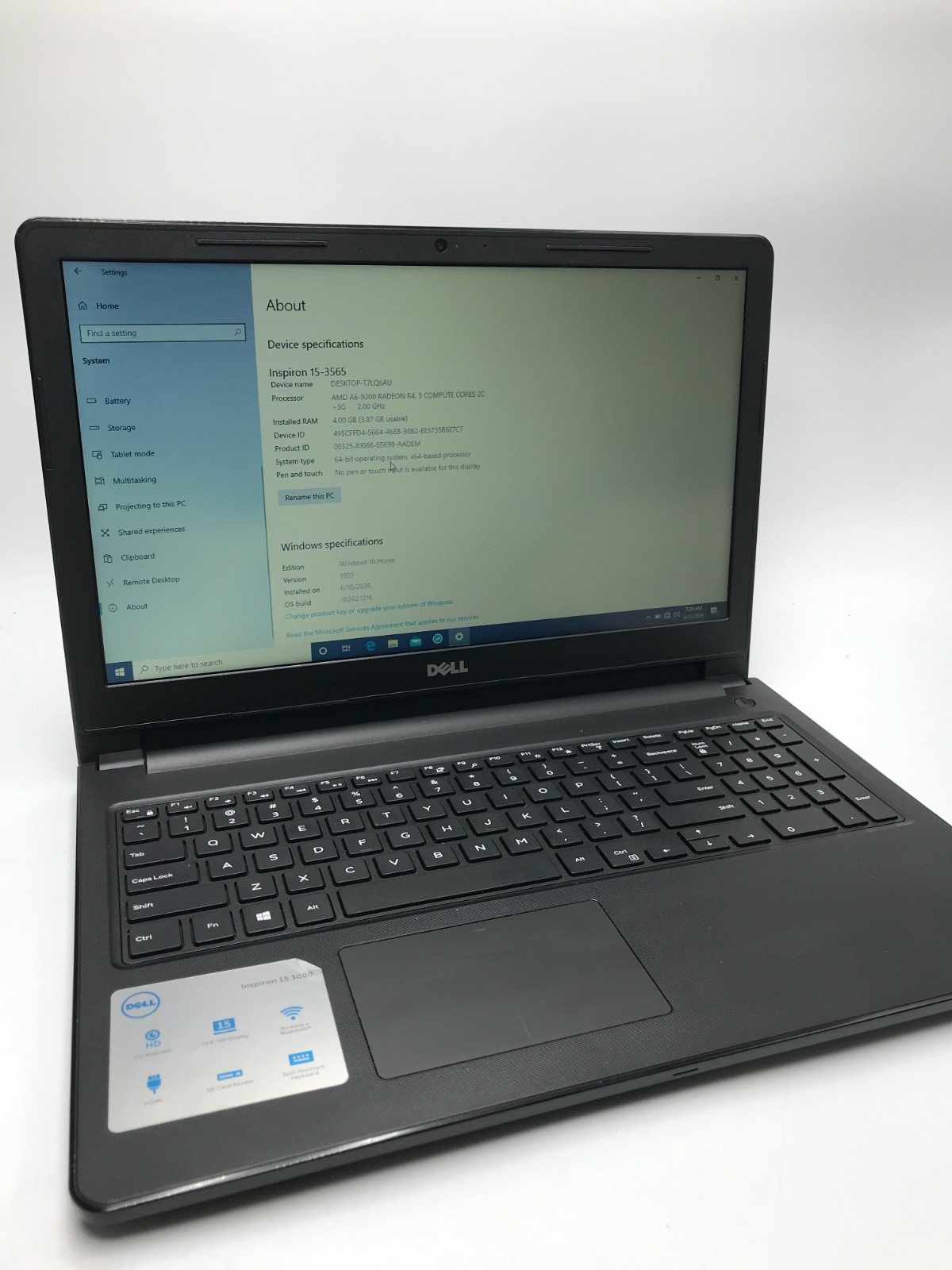 Dell Inspiron 15 3000(5100)|AMD A6-9200|4GB RAM 512GB|(L-27)