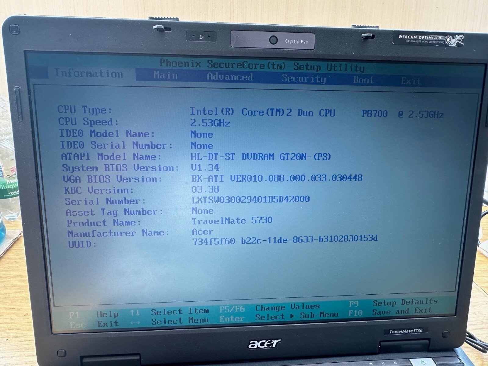 Acer Travelmate 5730 – M52231 Intel Core Duo P8700 2.53GHz 4GB RAM No HDD