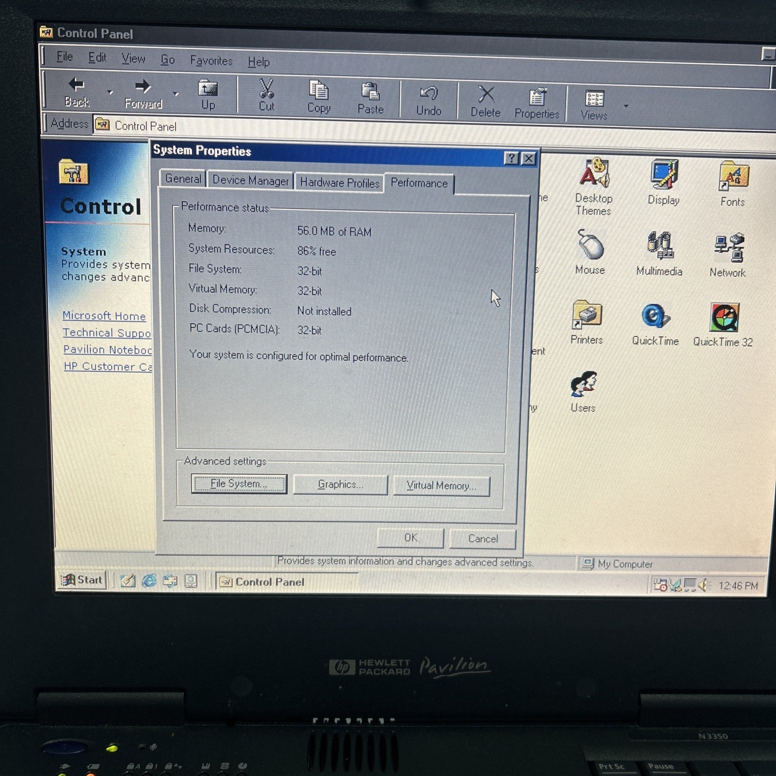 Vintage HP Pavilion N3350 Laptop Windows 98 Working Comes With Power Cord