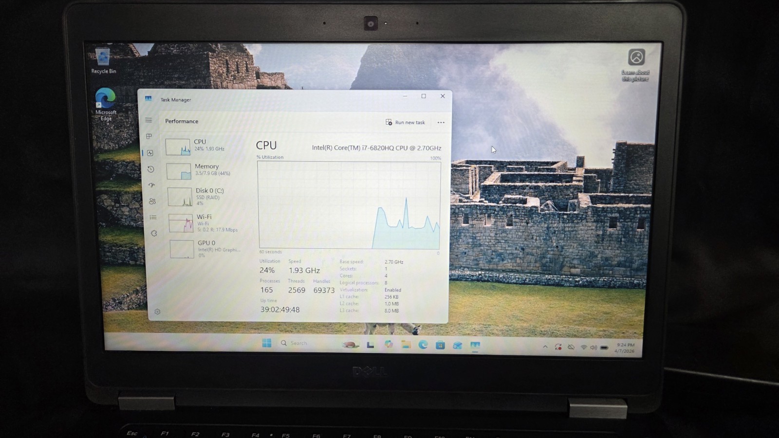 Dell Latitude 5480 14″ i7-6820HQ 8GB RAM 256GB SSD Win11Pro wifi