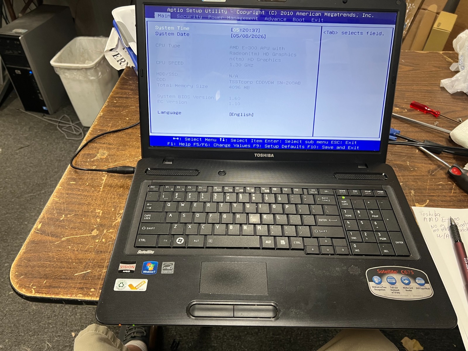 Toshiba Satellite C675D- S735 17.3″ AMD E-300 1.30 GHz 4 GB No HDD No OS