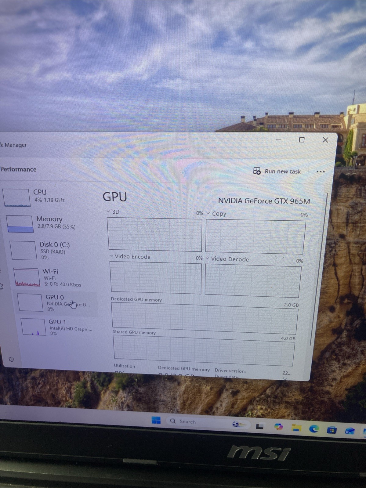 MSI MS‑1791 Intel Core i7 5700 2.7GHz 8 GB RAM 128 GB SSD WIN 11 bad battery