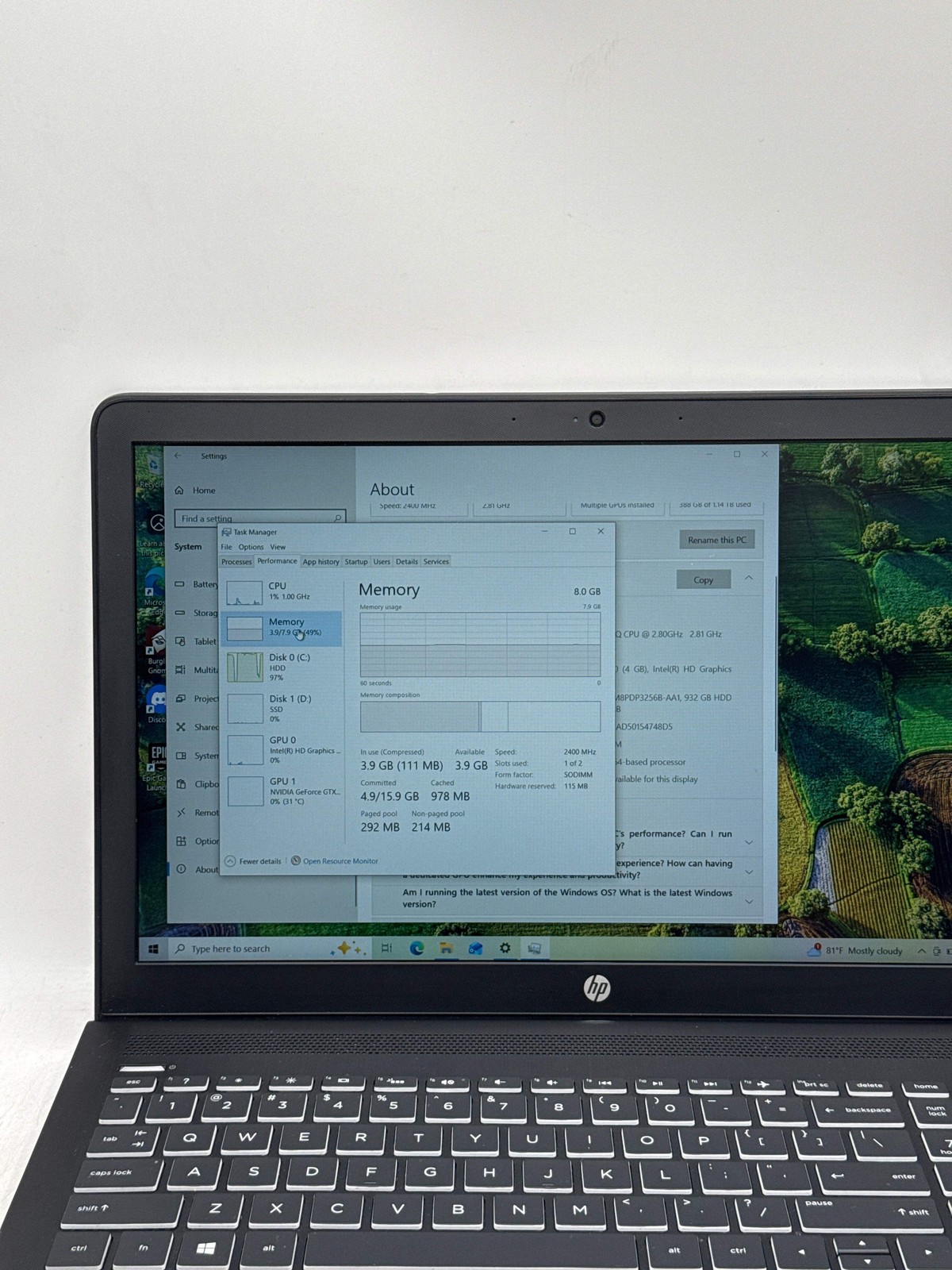 HP Pavilion Power Laptop i7-7700HQ 8GB RAM, 1 TB SSD, GTX 1050