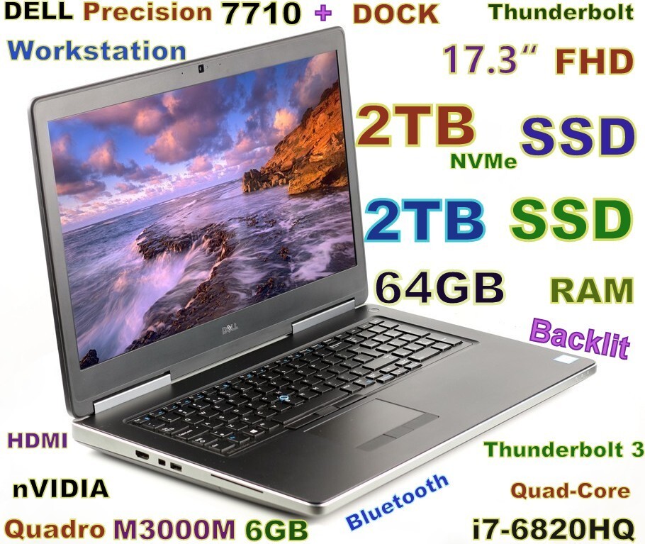 Workstation DELL 7710 i7-QUAD 4TB (NVMe + SSD) 64GB 17.3 ” FHD Quadro 4GB Dock