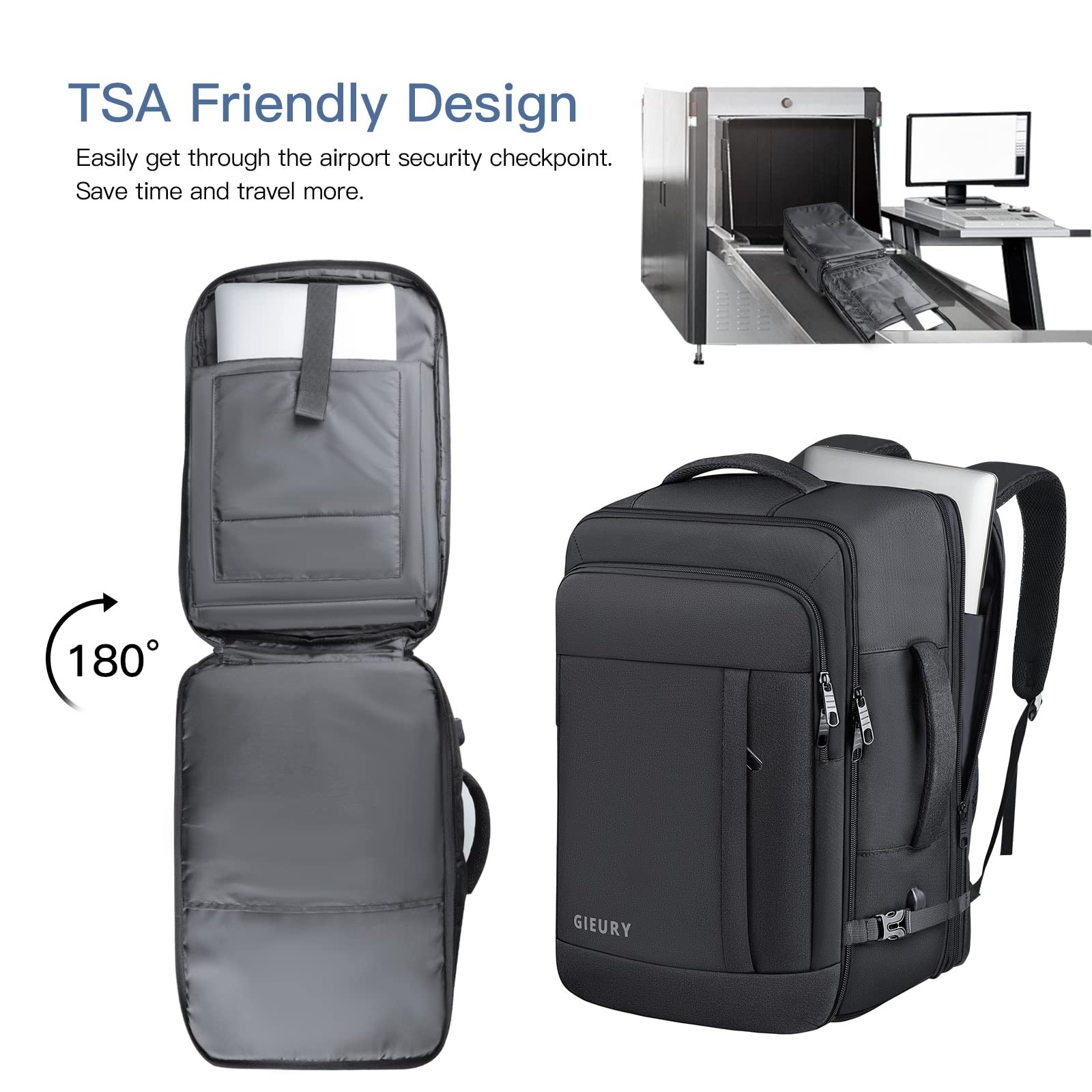 Gieury Carry On Backpack, 50L Travel Backpack, Luggage Backpack TSA Flight Appro