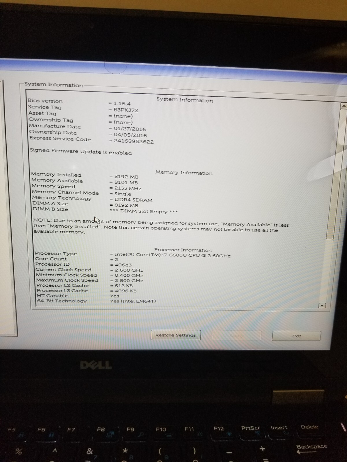 Dell Latitude E7270 Core i7-6600U 2.60GHz 8GB RAM! No HDD/OS! SCREEN ISSUES