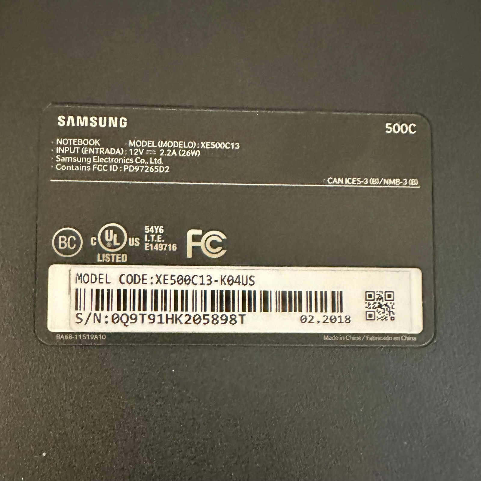 Samsung Chromebook XE500C13 Black 11.6″ Display | Locked | For Parts