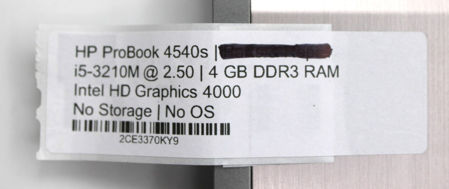 HP ProBook 4540s i5-3210M@2.5GHz 4GB DDR3 NO STORAGE OR OS *USED/TESTED*