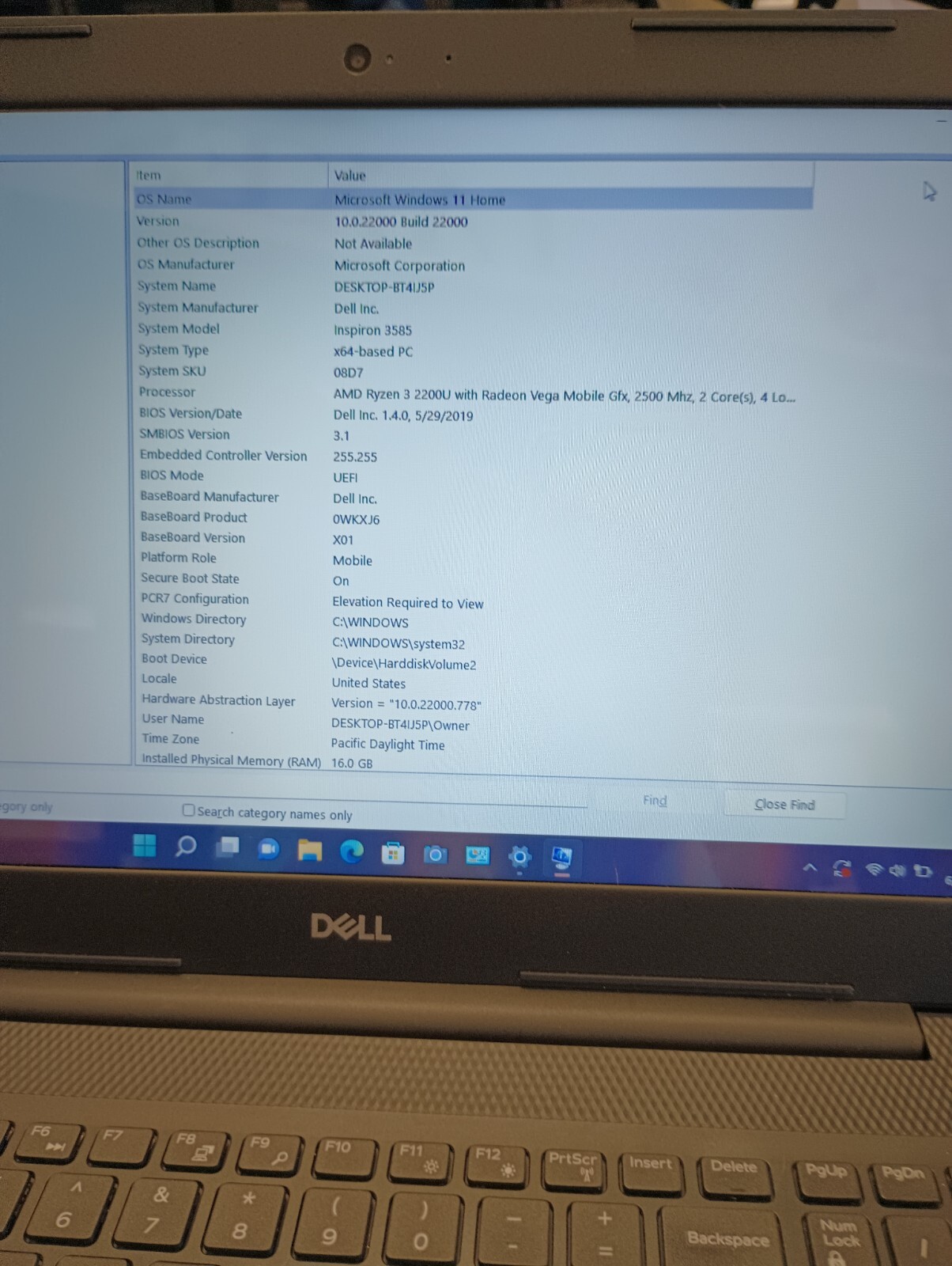9123 Inspiron 3585 w/charger.Ryzen 3.16GB.256GB SSD.15.6″ Touch.Radeon Graphics