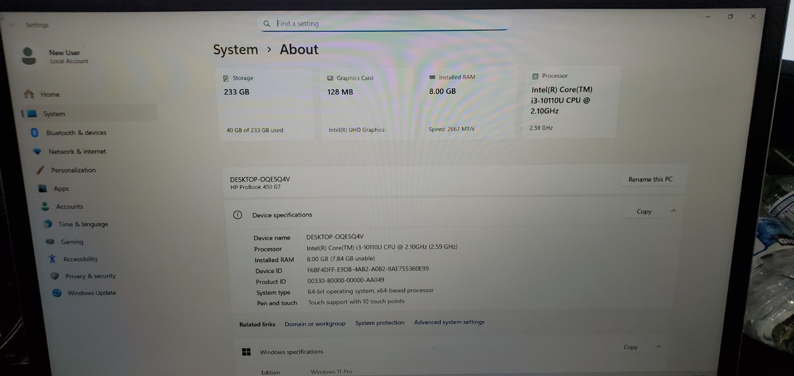 HP ProBook 450 G7 Laptop Intel Core i3-10th Gen 8GB RAM 240GB SSD BIOs Locked