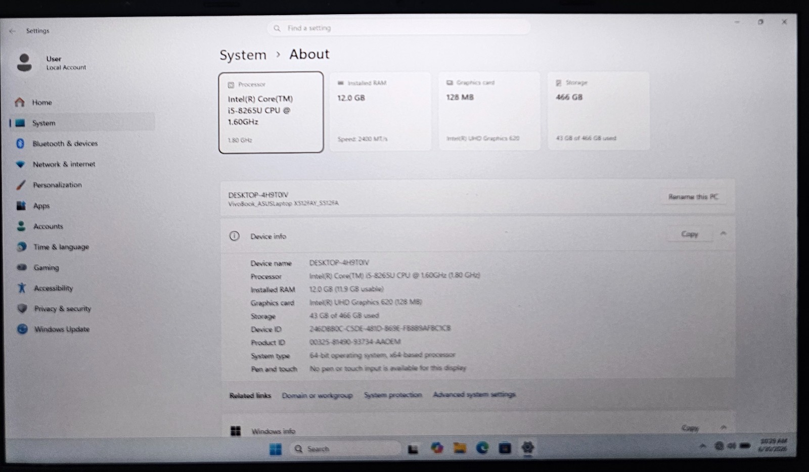 ASUS VivoBook 15 S512F Laptop Intel Core i5-8265U 12GB Ram 512GB SSD Win 11 (FL)