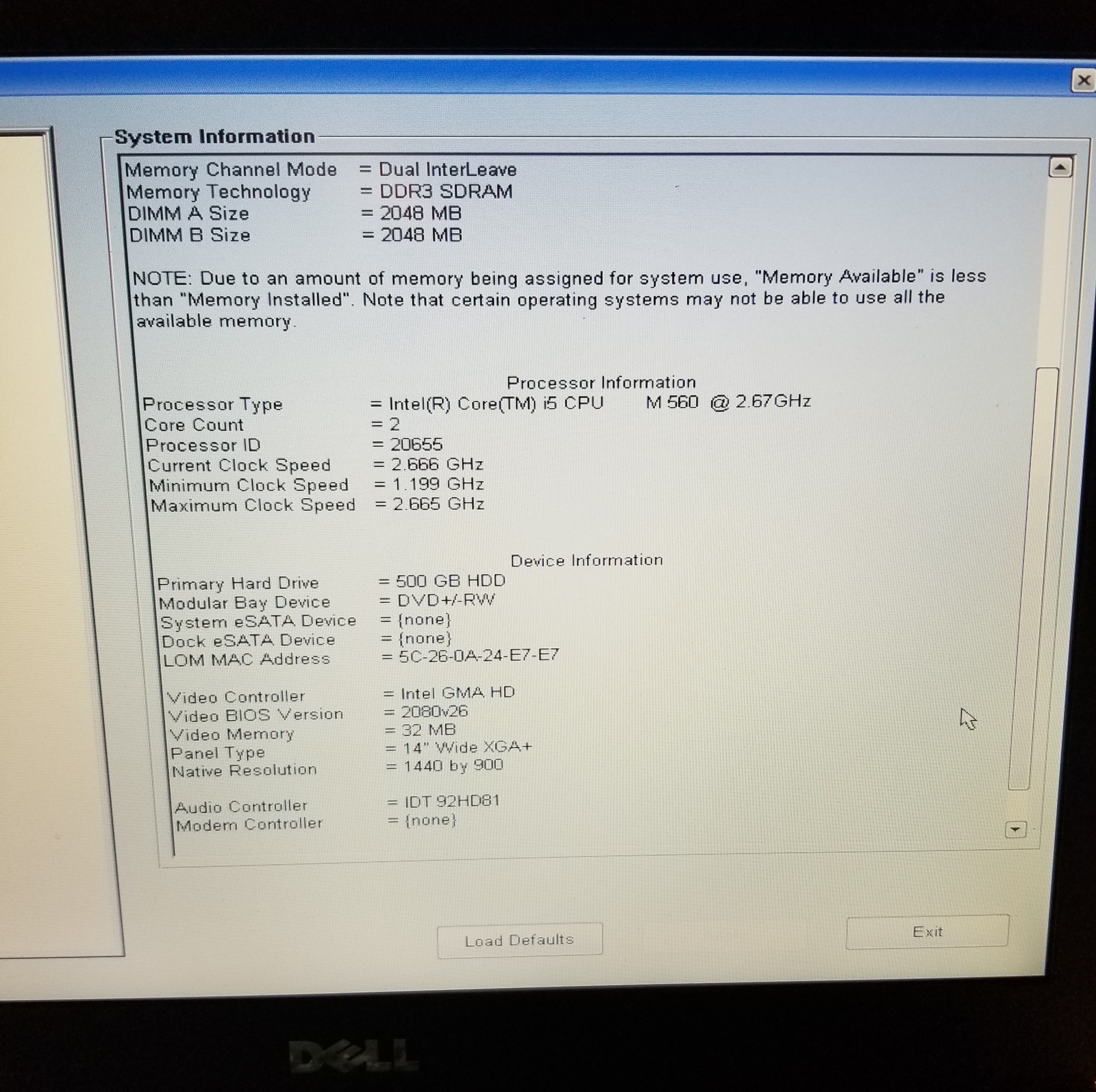 Dell Latitude E6410 Intel Core i5-M560 @ 2.67GHz 4GB 500GB HDD Intel GMA WIN 10