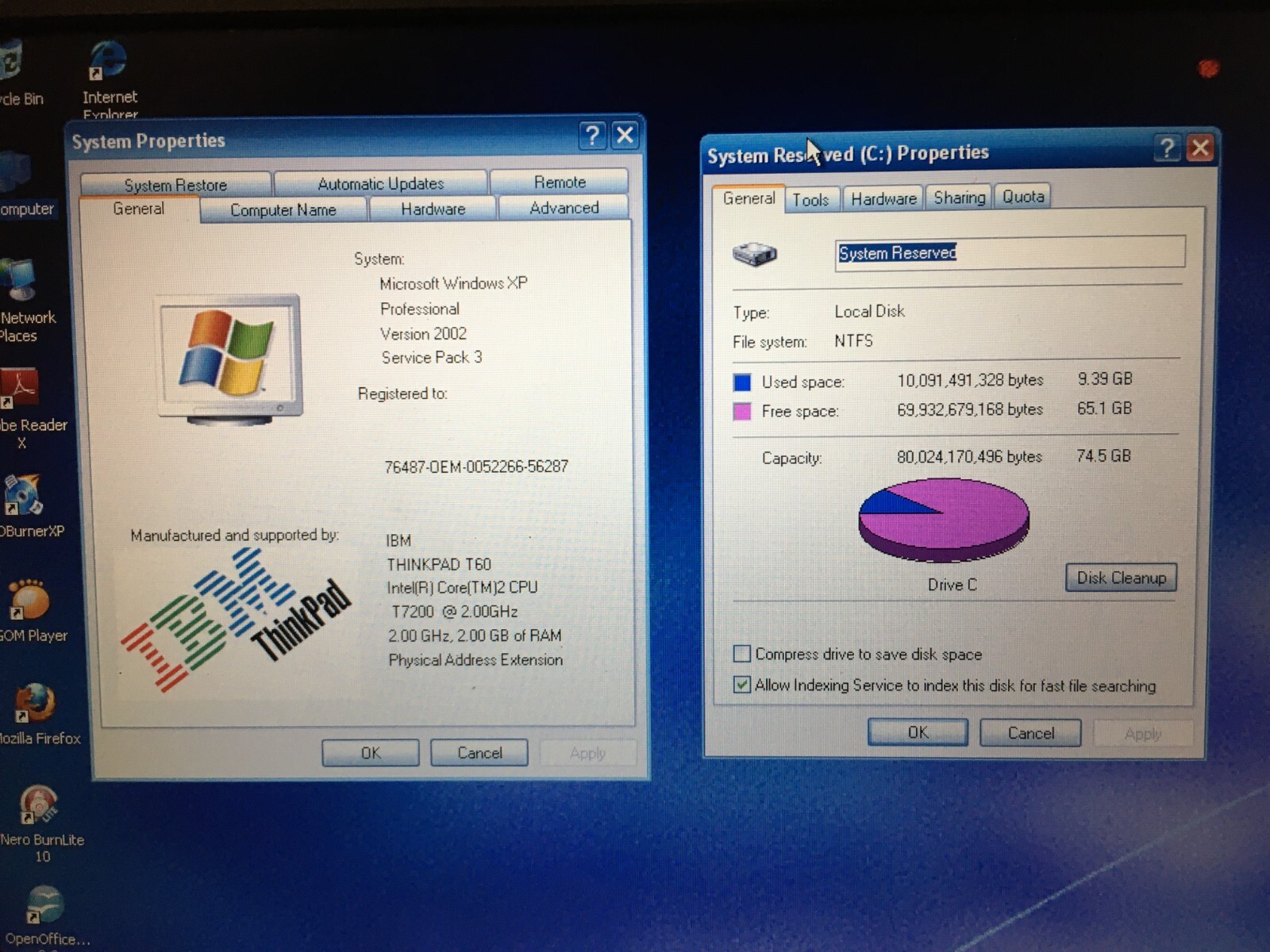IBM ThinkPad T60 Laptop 15″ LCD 2.0GHz 80GB HDD 2GB RAM Windows XP TYPE: 8741
