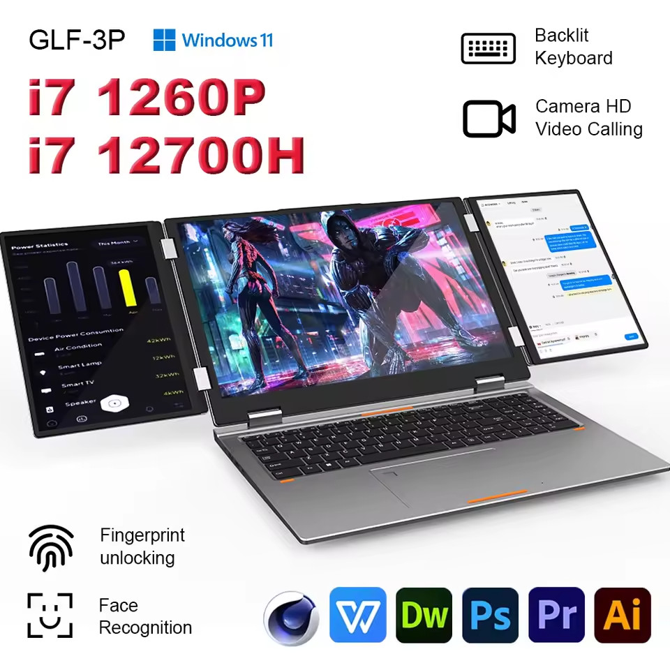 Gaming Laptop 16+10.5+10.5 inch Intel Core i7 1260P 64GB RAM 2TB Business Comput