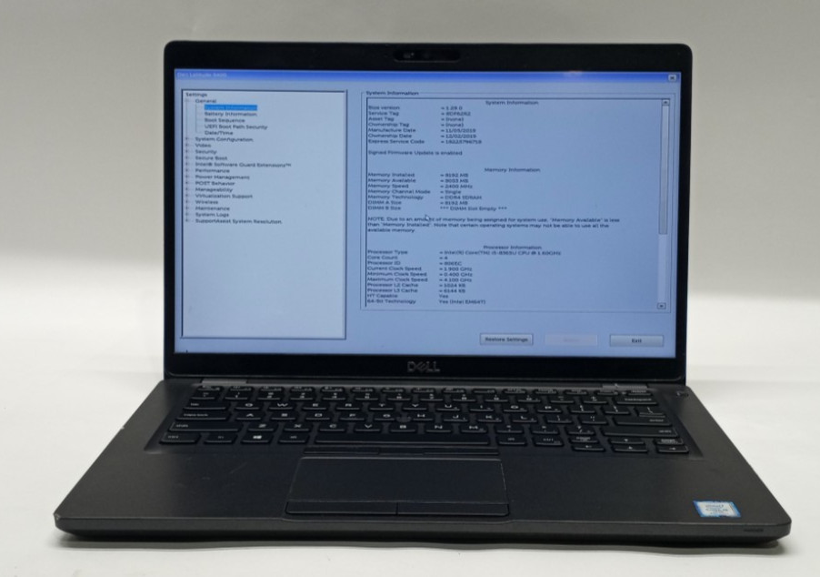 Dell Latitude 5400 14″FHD i5-8365U@1.6GHz 8GB RAM 256GB NVMe Win 11 Pro WH882!