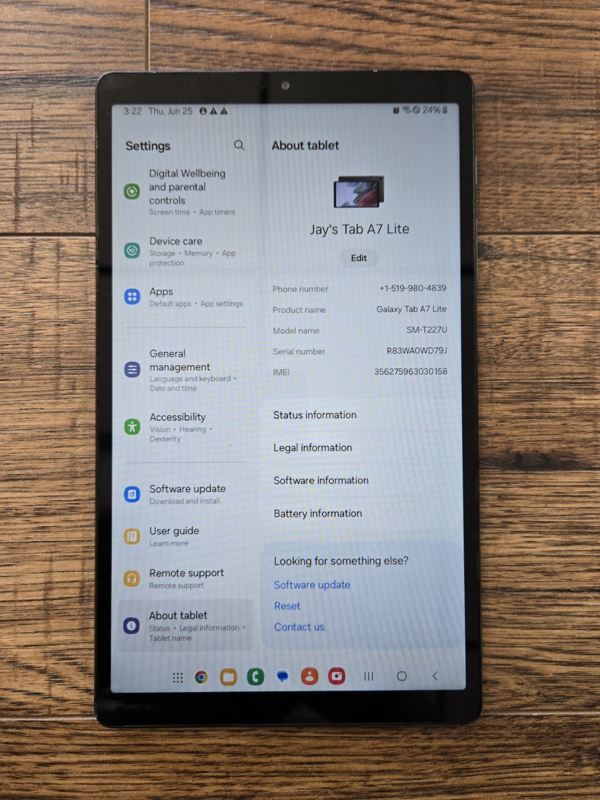 8.7in Tablet Samsung Galaxy Tab A7 Lite for parts